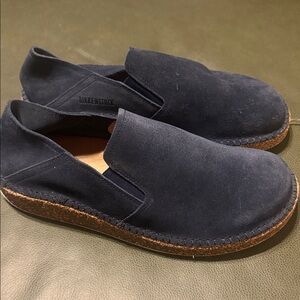 Birkenstock Callan Dark Blue Suede Slip-Ons, Size 41